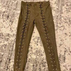 Olivaceous suede braided capris